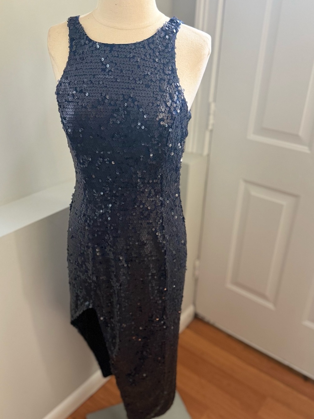 Jay Godfrey Navy Sequin Sleeveless Midi Dress (63)